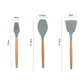 Silicone spatula and scraper with wood handles; heat-resistant heads; dimensions shown