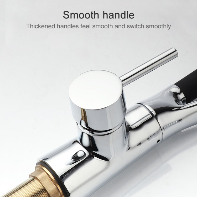 Chrome faucet handle with smooth round top on a pull-out kitchen faucet body