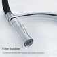Chrome pull-out faucet spray head with aerator screen and black neck connector