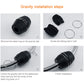 Gravity installation hardware with black connectors and coiled stainless hoses