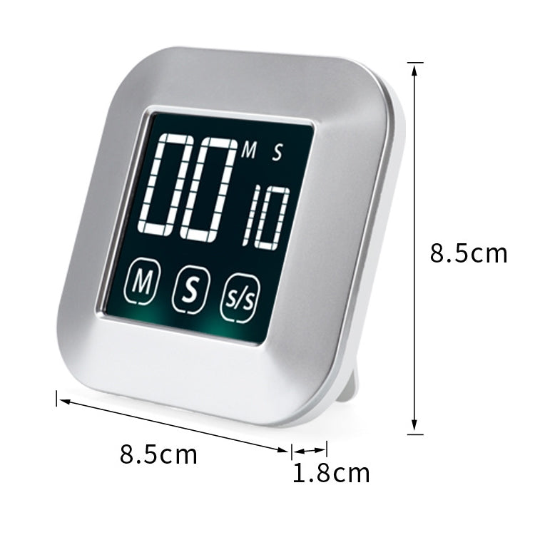 Digital touch timer alarm clock with front LCD display, compact stand and buttons