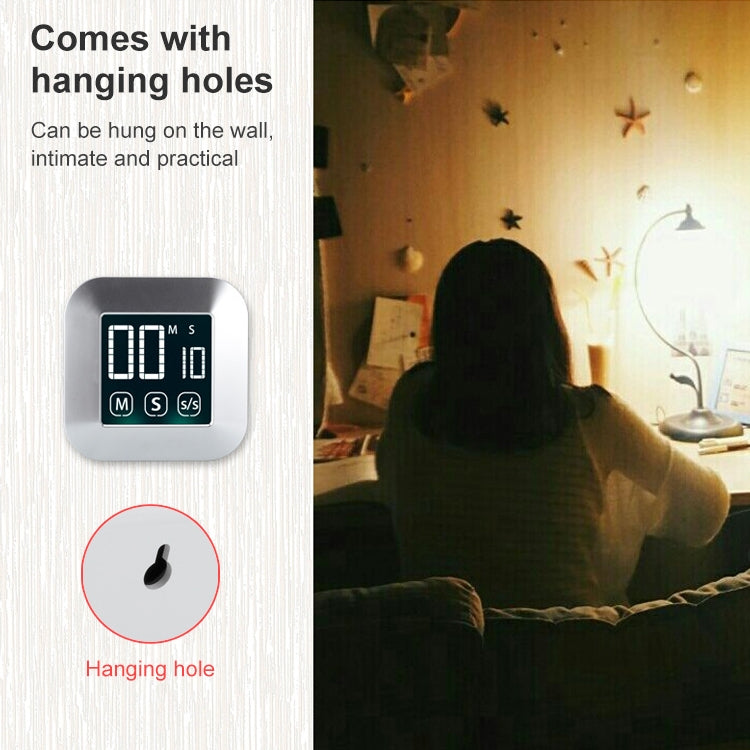 Digital touch timer alarm clock with hanging hole for wall or hook mounting