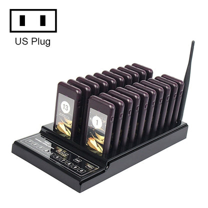 Wireless paging base with 20 dark pagers and long antenna, black dock