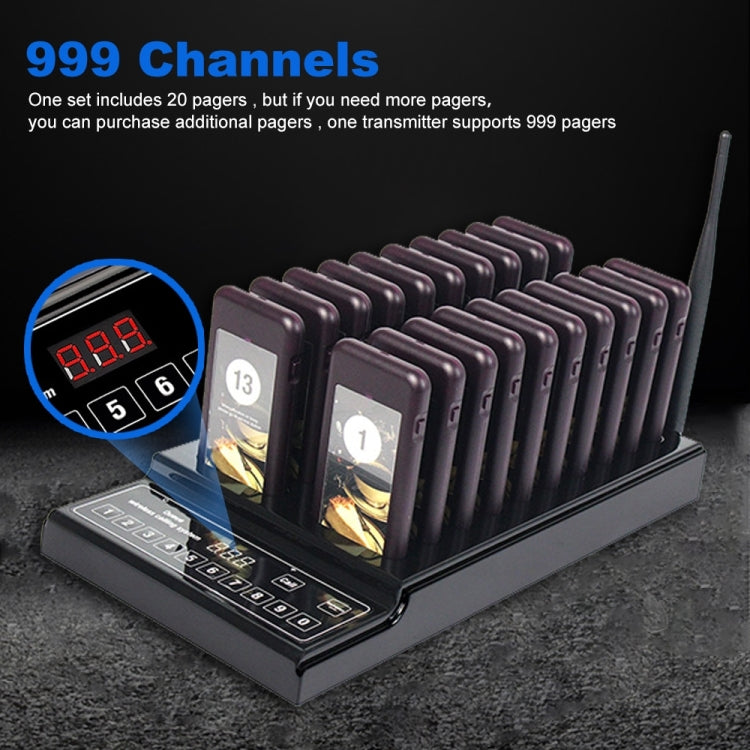 Wireless restaurant paging base with multiple dark purple pagers and digital call display