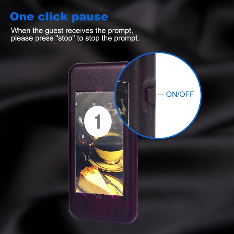 Dark purple wireless pager with ON/OFF switch and numbered call button