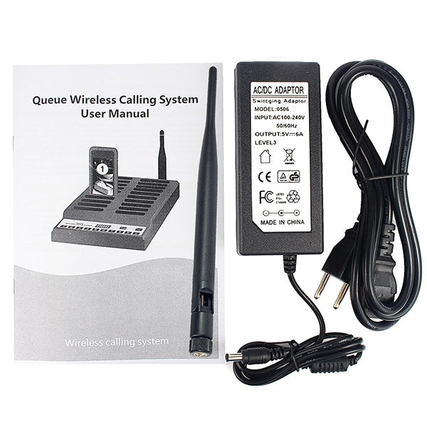 Wireless calling system power adapter with EU plug and connecting cables