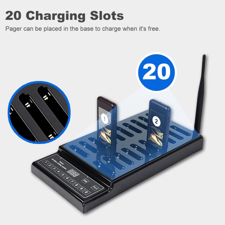 Charging dock with 20 slots for pagers and long antenna, black base