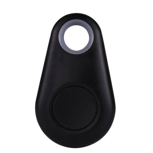 Black Bluetooth tracker with circular alarm button and keyring hole