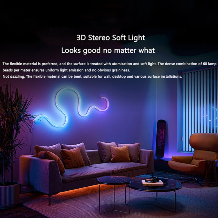 RGB light strip glow creating a decorative wall pattern with blue and pink colors