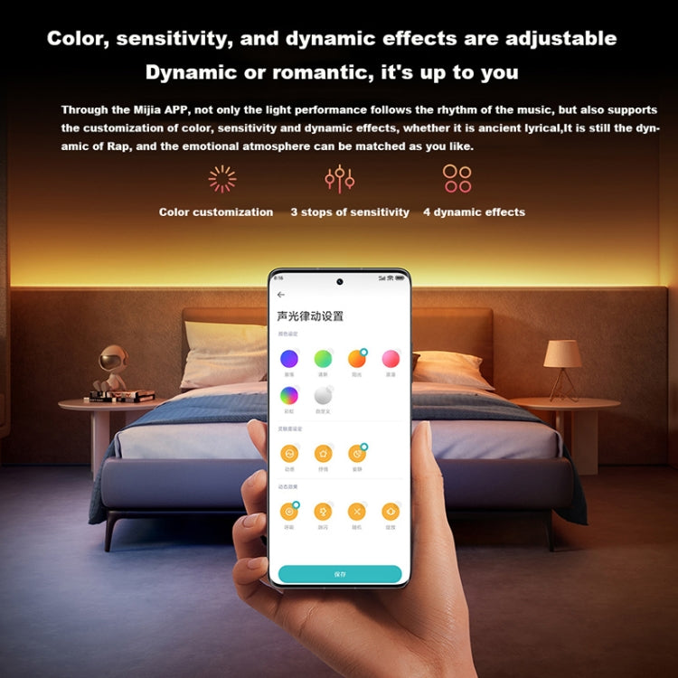 RGB light strip controlled with a smartphone app in a bedroom