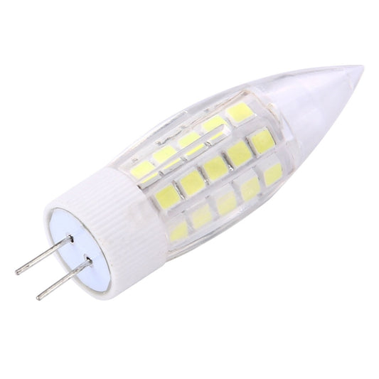 Candle-style LED bulb with two-pin base and visible SMD LED rows
