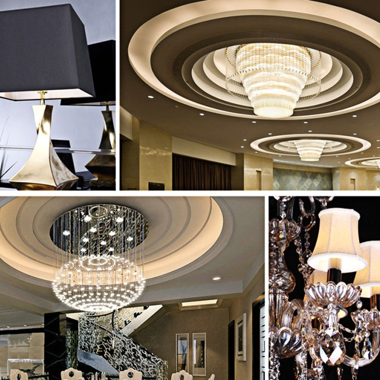 Glowing LED G9 bulb in a chandelier-like ceiling fixture, cool white