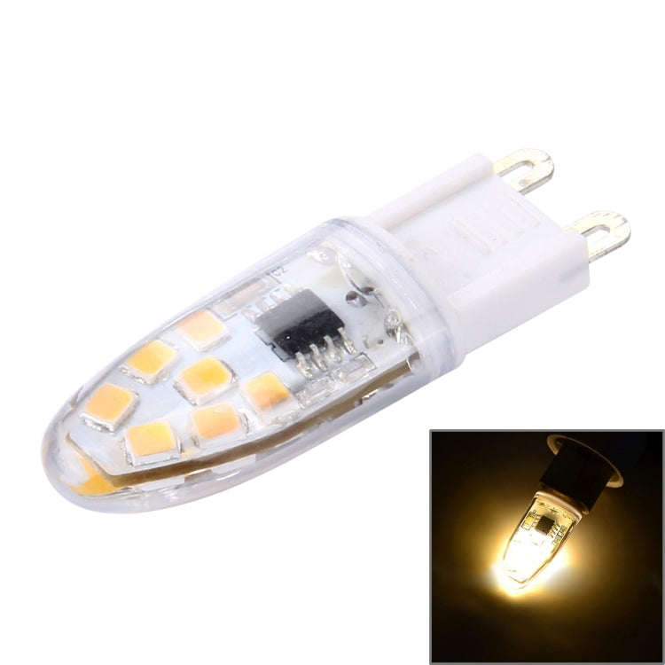 Dimmable LED G9 bulb with clear capsule and 14 SMD LEDs, warm yellow glow