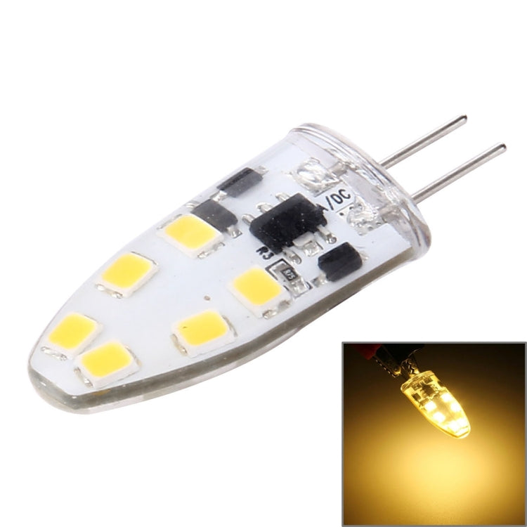 Clear 12-SMD LED capsule module with two metal pins, warm yellow light