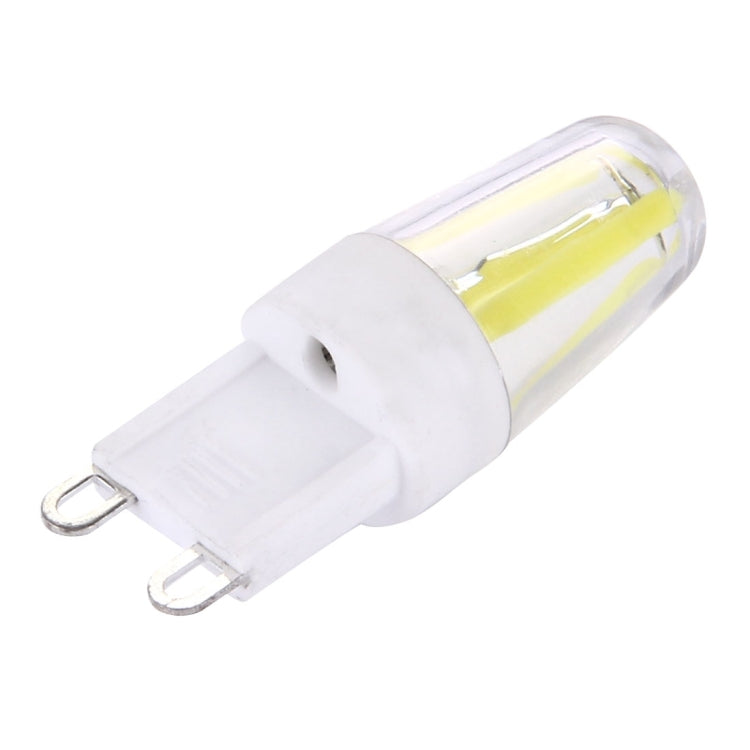G9 dimmable LED bulb side view with two-prong base and clear glass tube