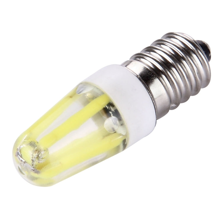 E14 LED bulb with clear glass, yellow filament, silver screw base