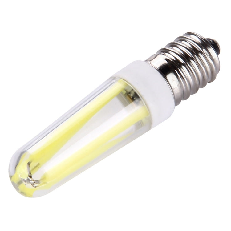 Dimmable E14 LED bulb, clear glass tube with glowing filaments, white light