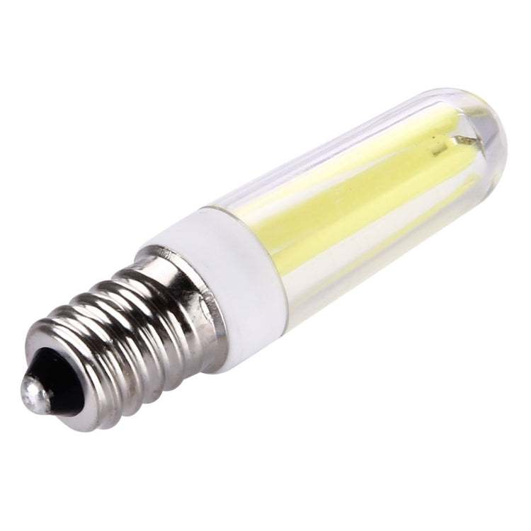 Dimmable E14 LED bulb with metal screw base, clear tube and warm white filament glow