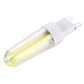 G9 dimmable LED lamp with clear glass tube, white base, and two metal contact pins