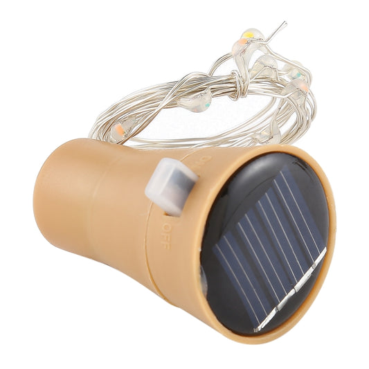 Solar copper wire string lights with tan lamp housing and built-in solar panel
