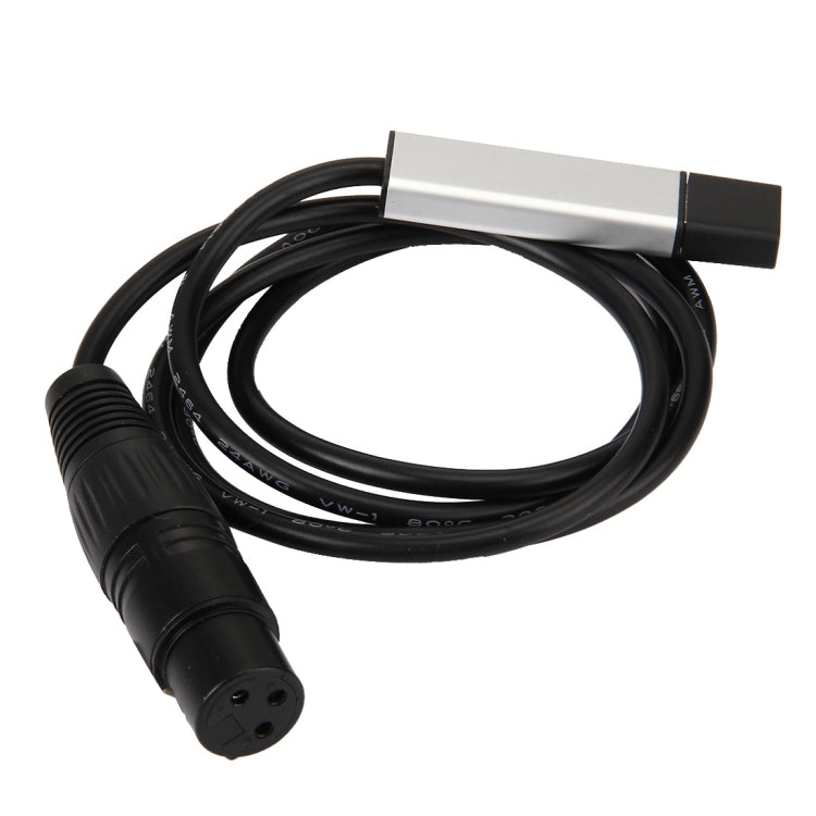1 m USB to DMX512 adapter cable with black cable and USB housing, XLR-style end