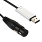 USB-A plug adapter cable with black cable and black XLR-style 3-pin connector