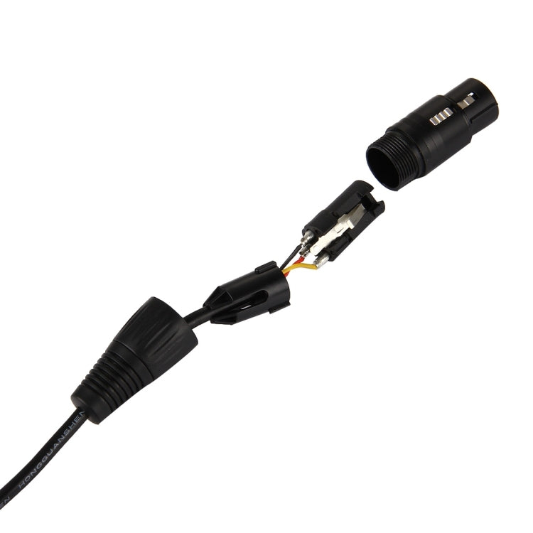 USB to DMX512 adapter cable with black barrel connector and exposed pin wiring