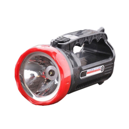 Red and black rechargeable LED flashlight with wide head and grip handle