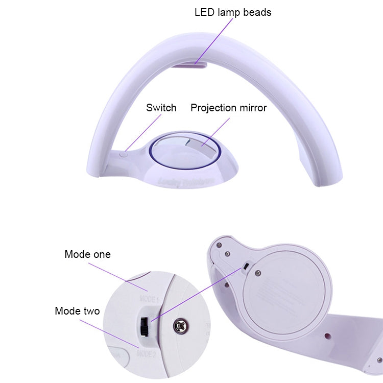 White LED projection night light with switch, projection mirror, and mode control