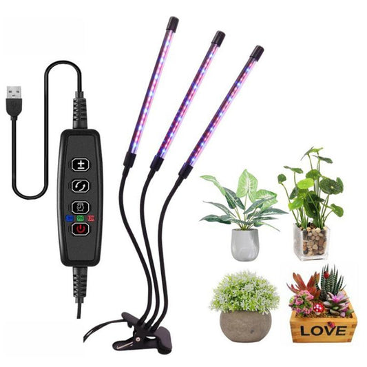 Triple-head adjustable LED plant grow lamp with controller and USB power cable