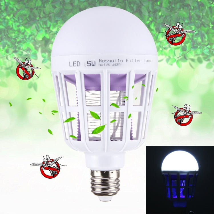 LED mosquito killer lamp bulb with white housing and purple insect-grid interior