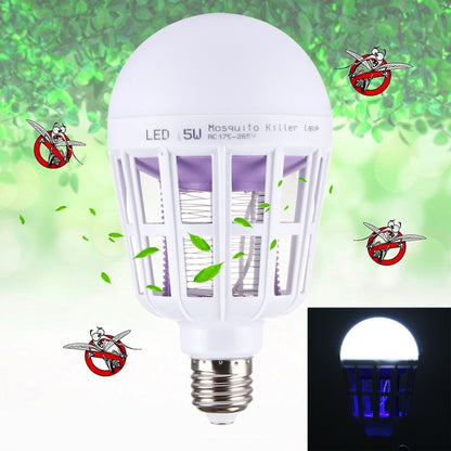 LED mosquito killer lamp bulb with white housing and purple insect-grid interior