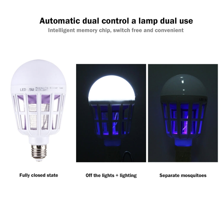 White LED mosquito killer lamp bulb shown lit with blue light inside housing