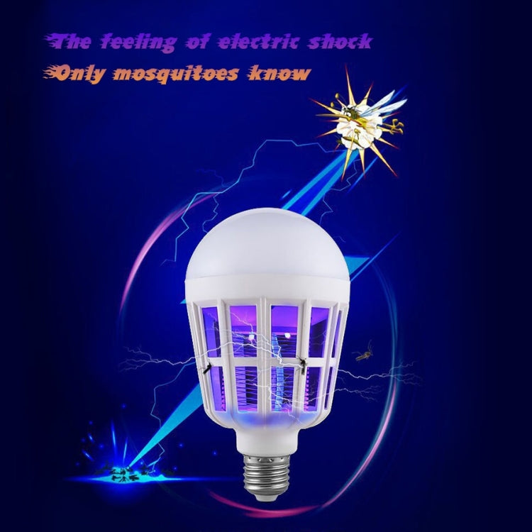 LED mosquito killer bulb with purple grid glowing under blue light