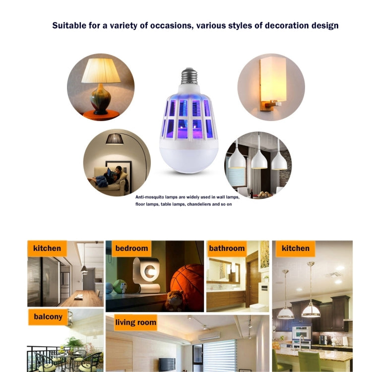 White LED mosquito killer lamp bulb with purple grid, shown with glowing light