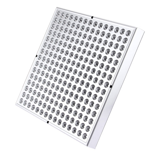 LED grow light panel shown at angle, white housing with circular LED diodes