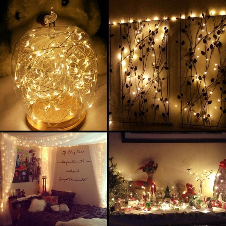 Warm white LED fairy lights in a clear globe ornament and hanging curtain strands