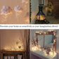 Warm white fairy lights with decorative wall and lantern-style glowing bulb holders