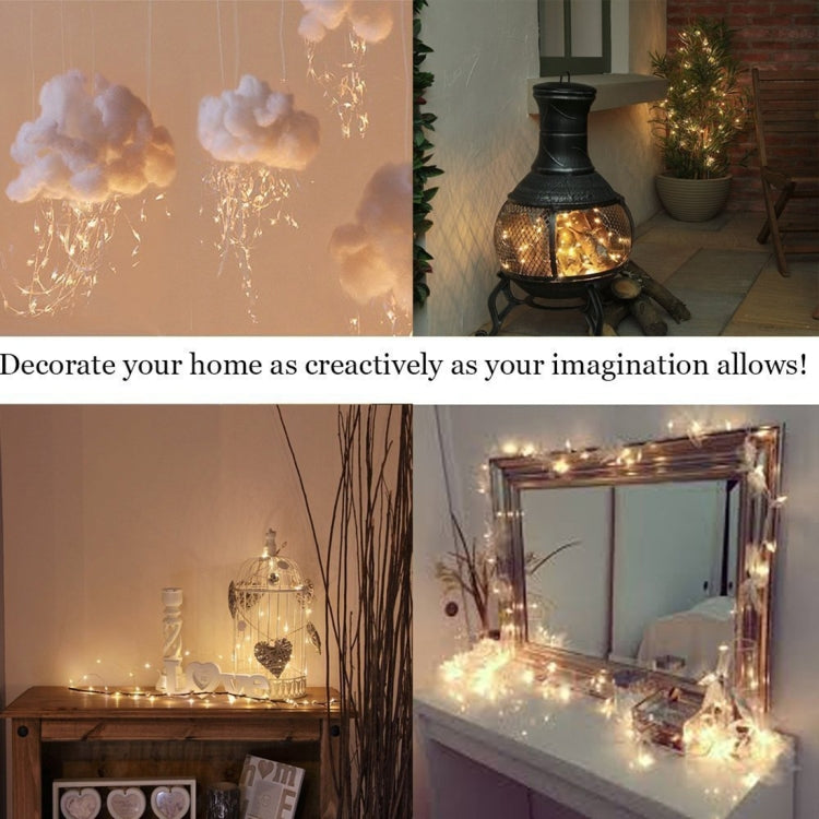 Warm white fairy lights with decorative wall and lantern-style glowing bulb holders