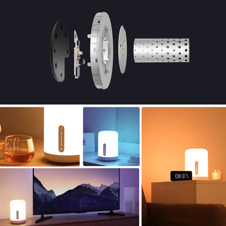 Bedside night light lamp shown with internal component view and light modes