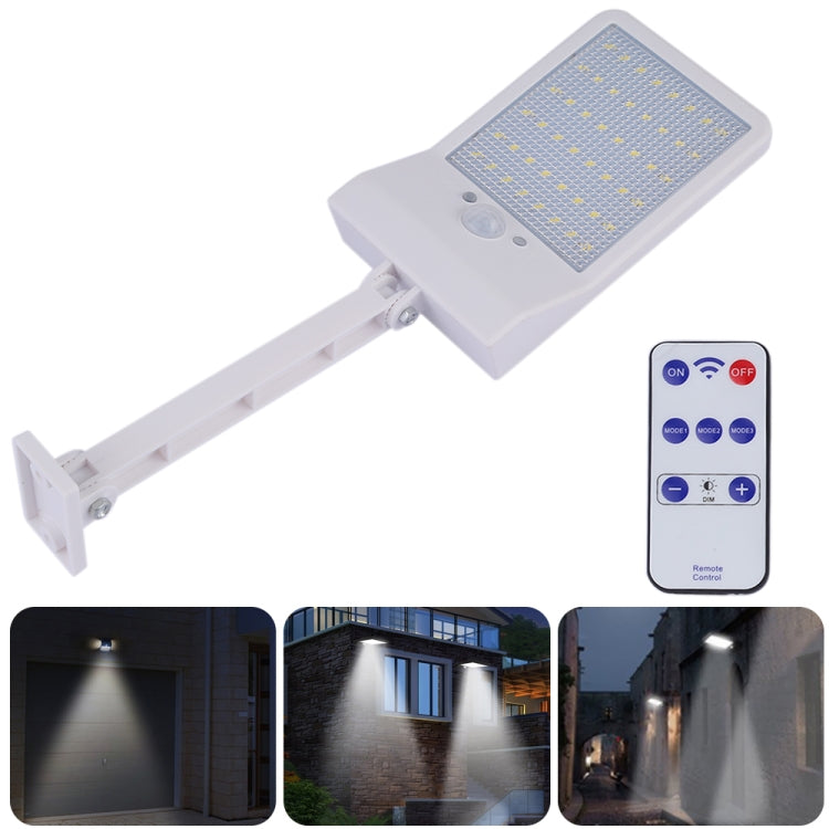 Solar LED wall light with extending bracket and handheld remote, white housing