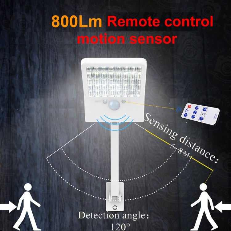 Solar LED motion sensor wall light with remote, white LED panel and black body