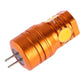 Orange G4 LED corn bulb with side pins and two visible LED chips