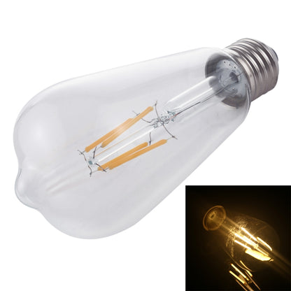 Clear ST64 LED filament bulb with exposed warm-white filaments and E27 screw base.