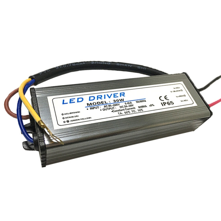 Waterproof LED driver module with metal housing and multicolor wiring, IP65 rating