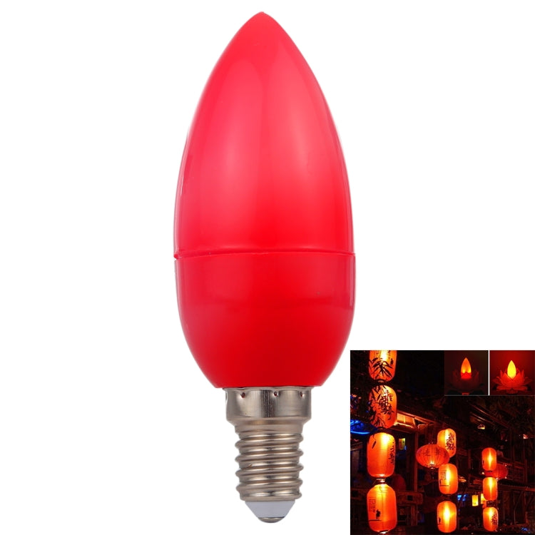 Red E14 LED light bulb with red flame-shaped glass and metal screw base