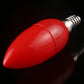 Red LED bulb angled view with red bulb housing and chrome E14 screw threads