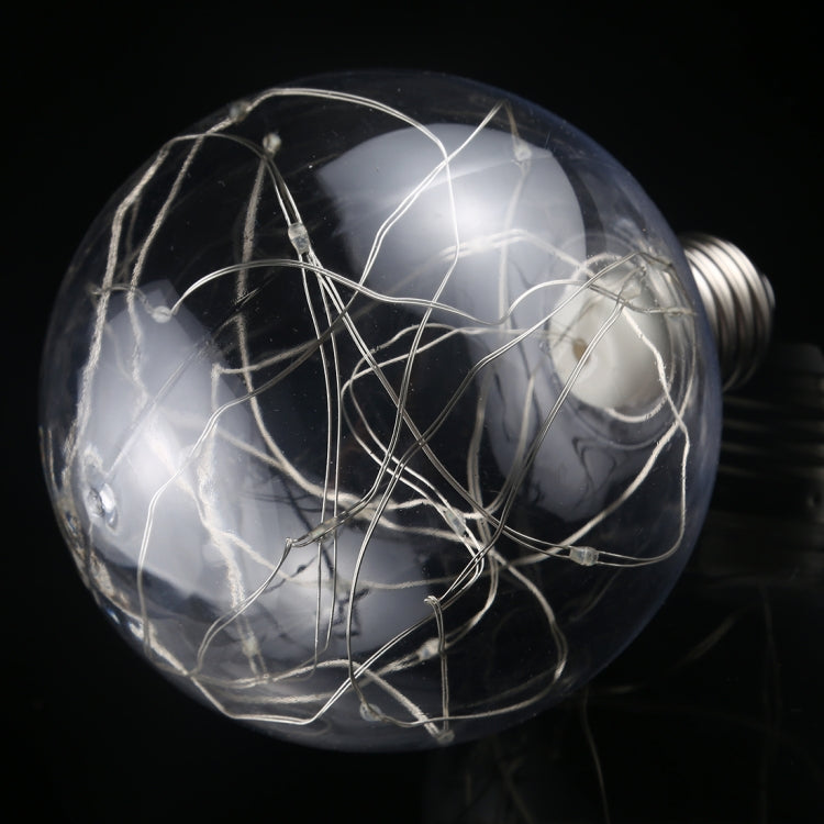 Clear glass retro LED filament bulb with E27 base, tangled wire loops inside, unlit