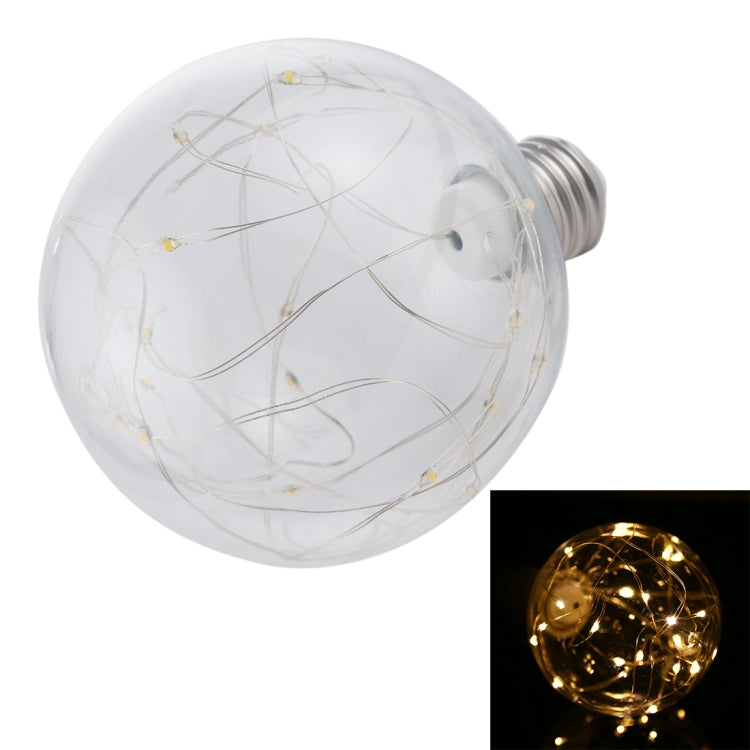 Clear glass retro filament LED bulb with E27 base and gold-toned wire filaments, unlit