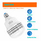 LED light bulb with screw base, white body and vented grille, close-up view